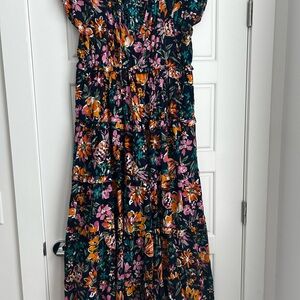 Crown & Ivy Vibrant Floral Maxi Dress - Black, Pink, Orange, Green